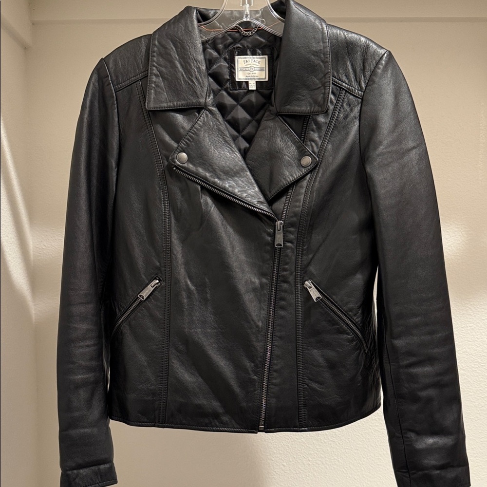 Fat Face Black Leather Biker Jacket